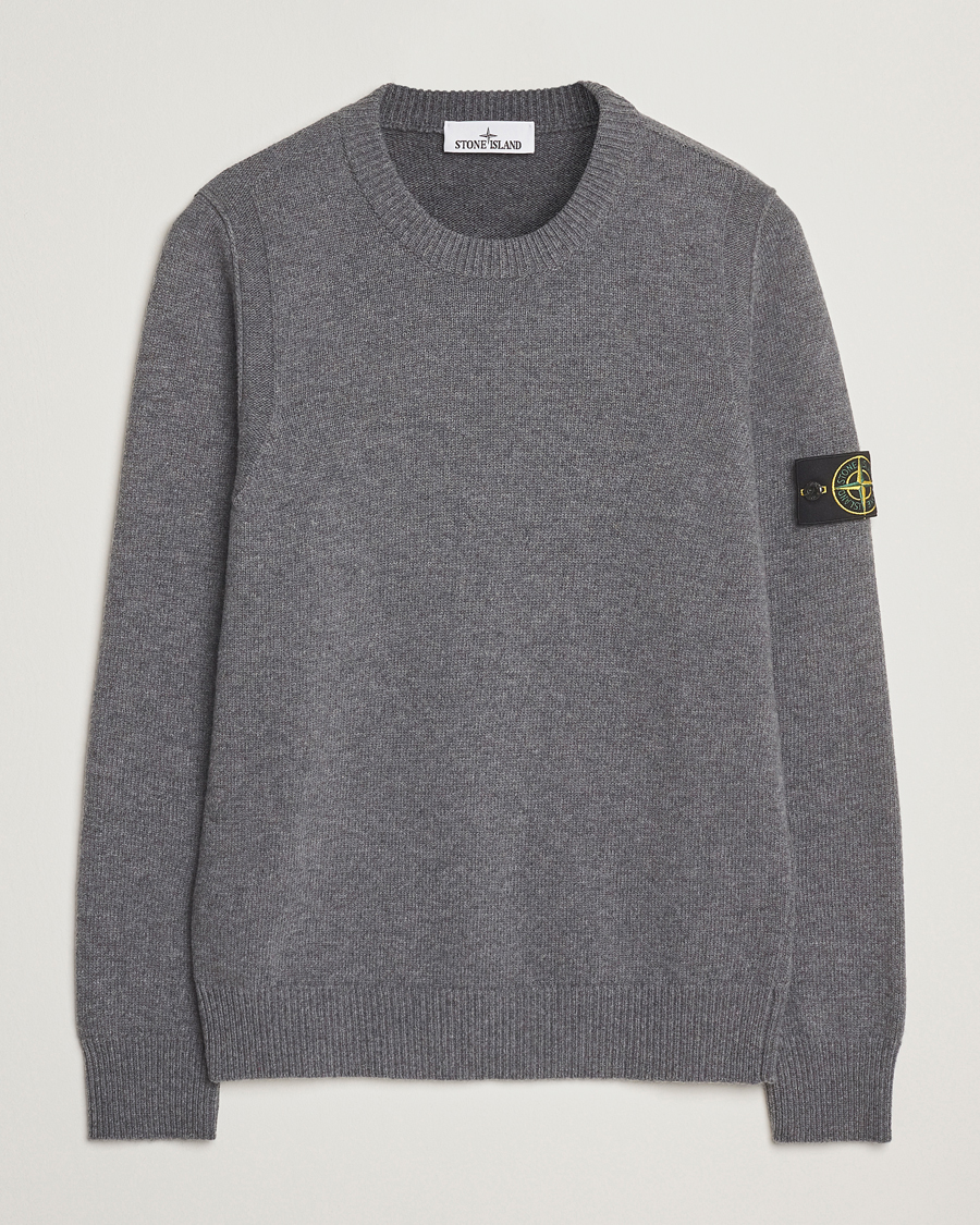 Men | Sweaters & Knitwear | Stone Island | Knitted Lambswool Crew Neck Cement Melange
