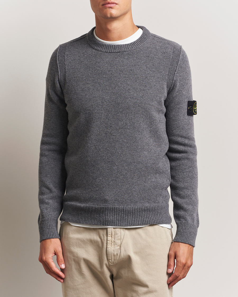 Men | Sweaters & Knitwear | Stone Island | Knitted Lambswool Crew Neck Cement Melange