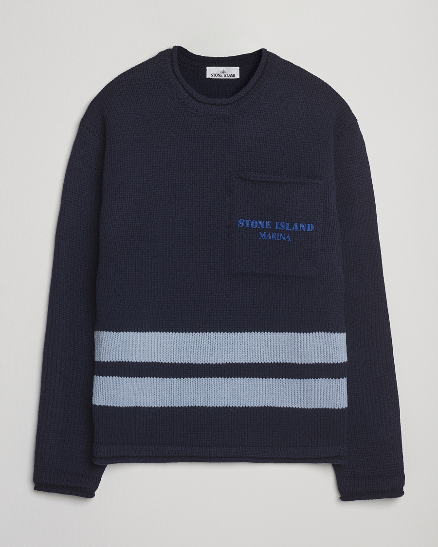 Men | Sweaters & Knitwear | Stone Island | Marina Knitted Wool Contrast Crew Neck Navy