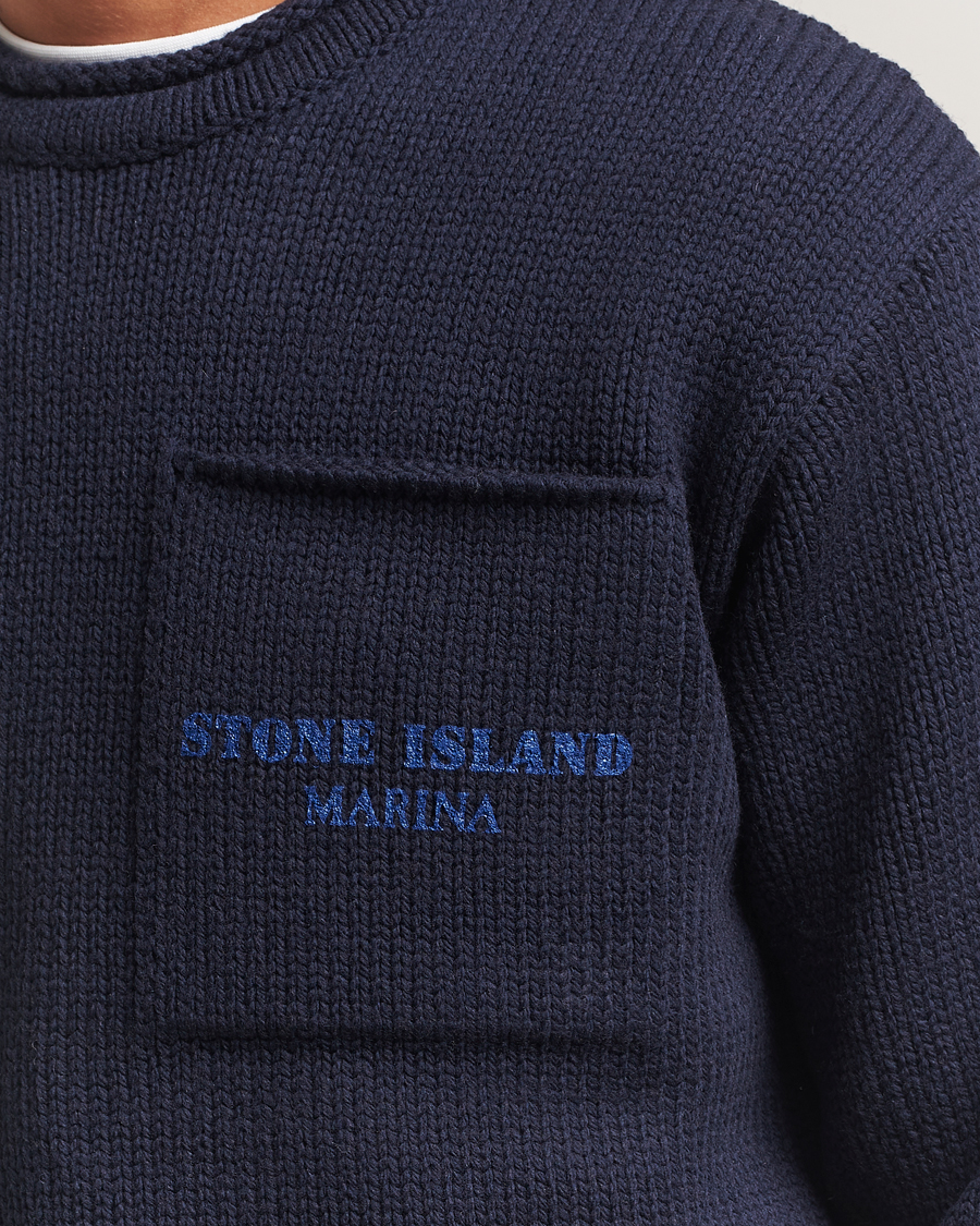 Men | Sweaters & Knitwear | Stone Island | Marina Knitted Wool Contrast Crew Neck Navy