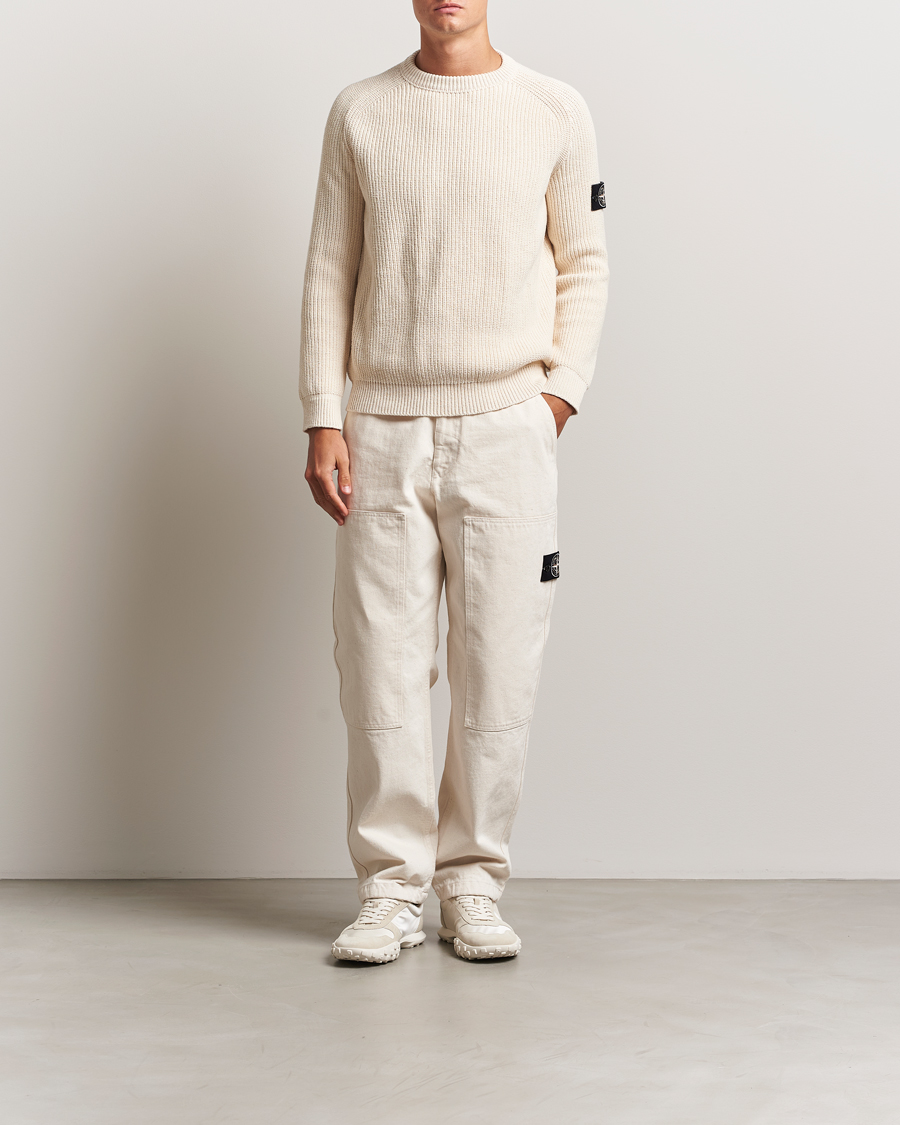 Men | Sweaters & Knitwear | Stone Island | RAW Cotton Popcorn Stitch Crew Neck Ivory