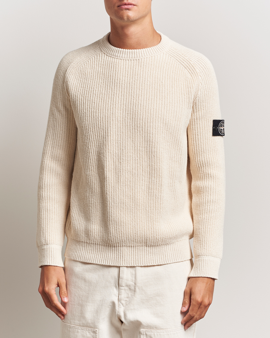 Men | Sweaters & Knitwear | Stone Island | RAW Cotton Popcorn Stitch Crew Neck Ivory
