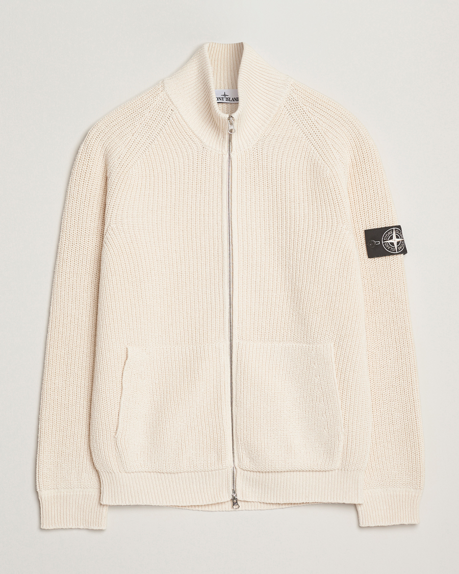 Men | Sweaters & Knitwear | Stone Island | RAW Cotton Popcorn Stitch Full Zip Ivory