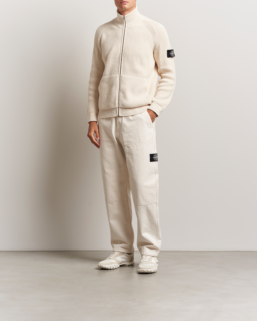 Men | Sweaters & Knitwear | Stone Island | RAW Cotton Popcorn Stitch Full Zip Ivory