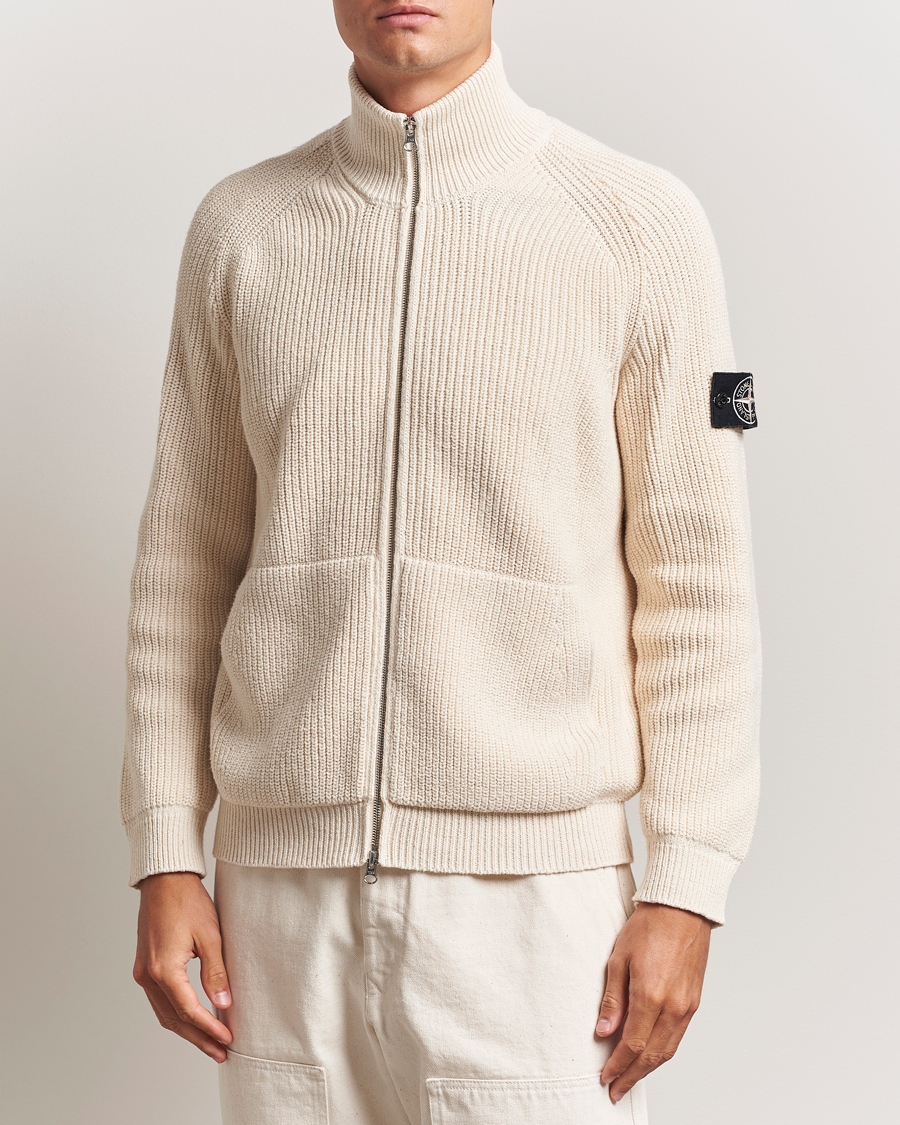 Men | Sweaters & Knitwear | Stone Island | RAW Cotton Popcorn Stitch Full Zip Ivory
