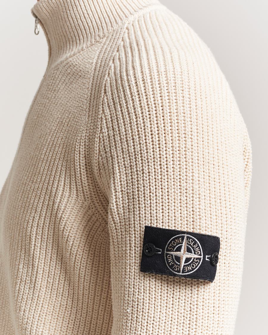 Men | Sweaters & Knitwear | Stone Island | RAW Cotton Popcorn Stitch Full Zip Ivory
