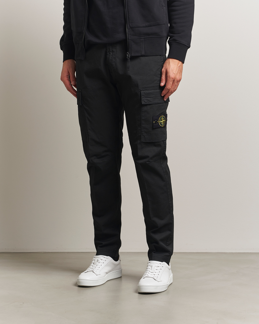 Men | Trousers | Stone Island | Supima Cotton Stretch Cargo Trousers Black