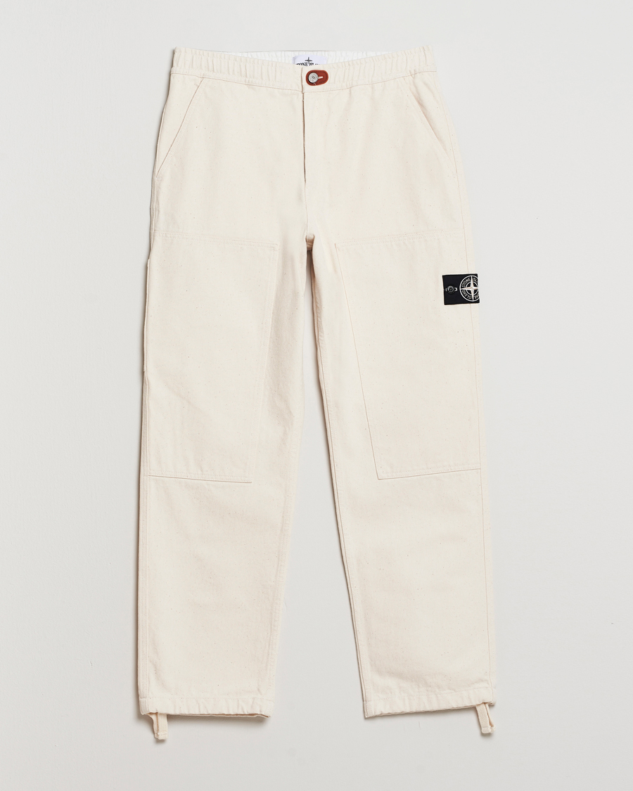Men | Trousers | Stone Island | RAW Washed Cotton Gabardine Trousers Ivory