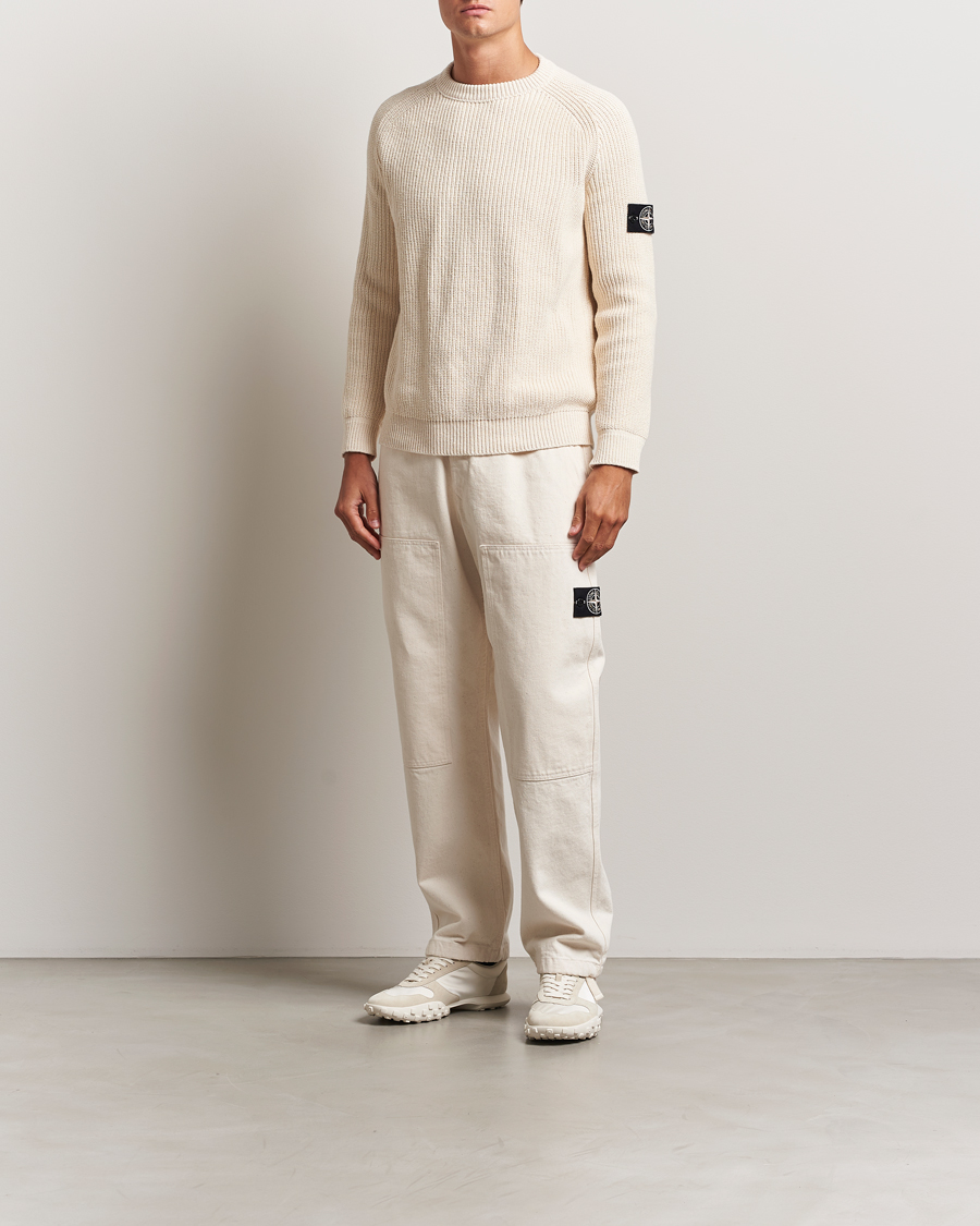 Men | Trousers | Stone Island | RAW Washed Cotton Gabardine Trousers Ivory