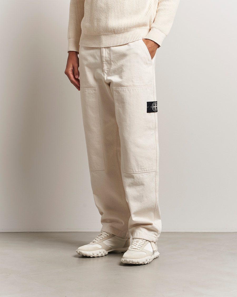 Men | Trousers | Stone Island | RAW Washed Cotton Gabardine Trousers Ivory