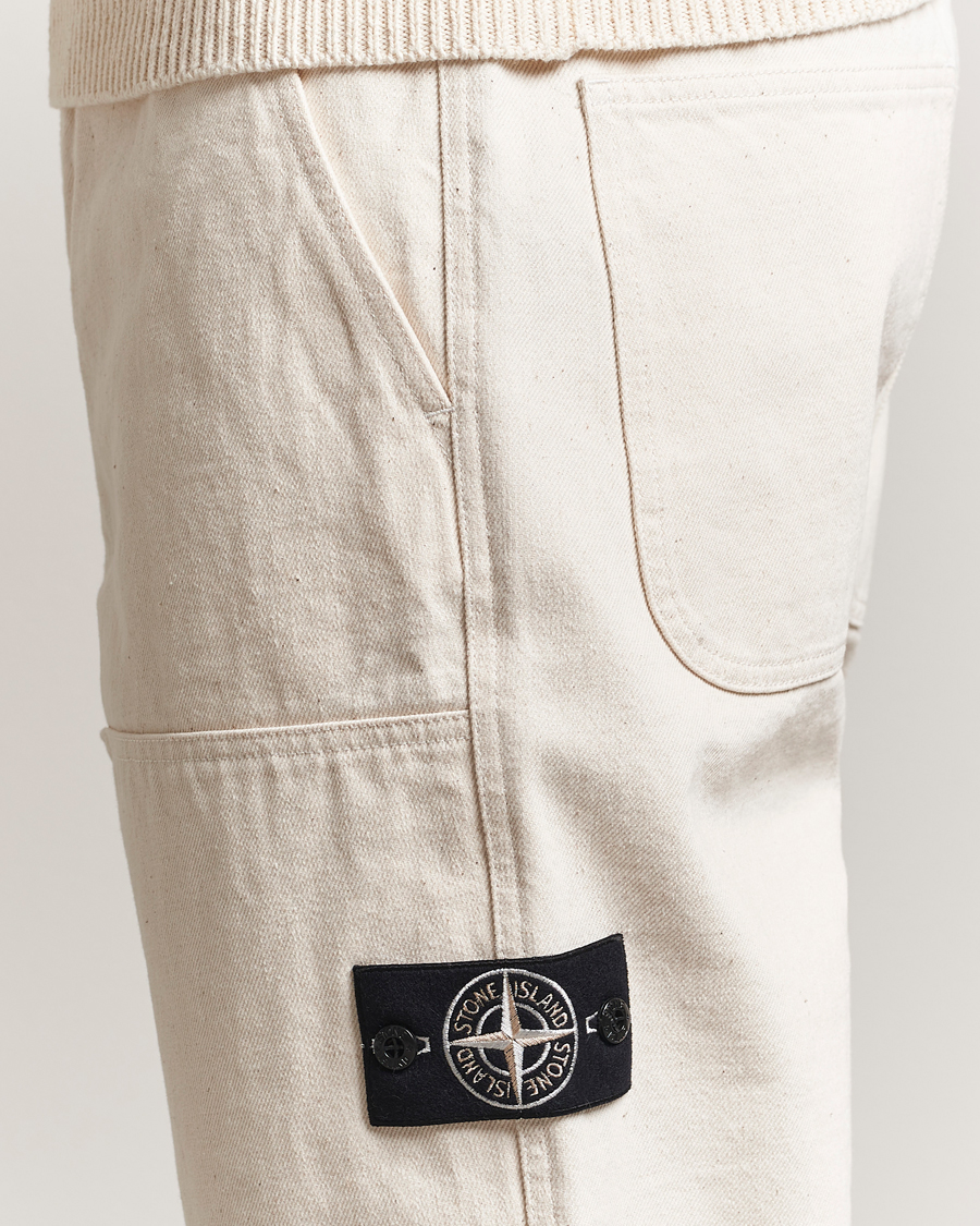 Men | Trousers | Stone Island | RAW Washed Cotton Gabardine Trousers Ivory