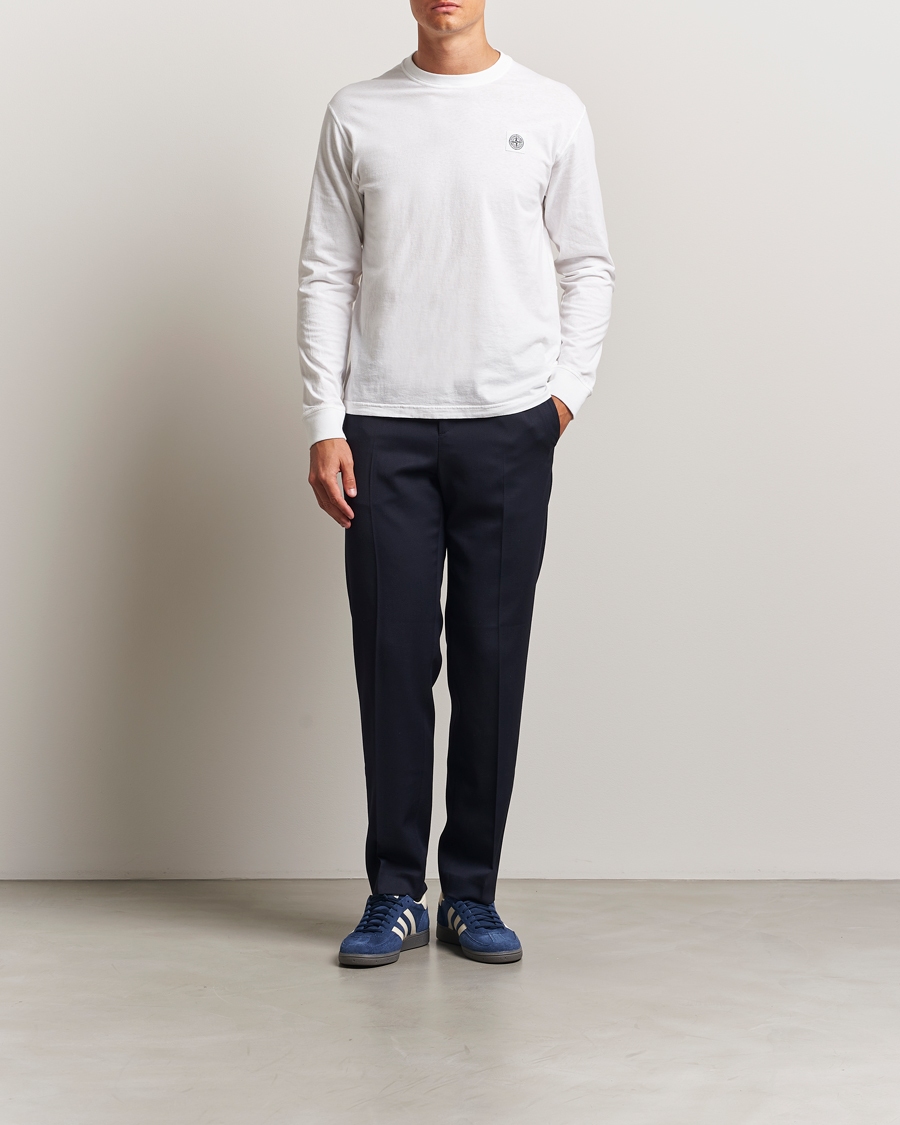 Men | T-Shirts | Stone Island | Long Sleeve Garment Dyed Cotton Jersey T-Shirt White