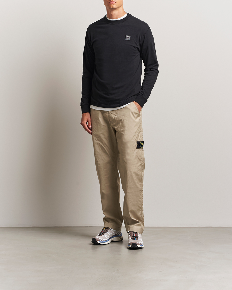 Men | T-Shirts | Stone Island | Long Sleeve Garment Dyed Cotton Jersey T-Shirt Black