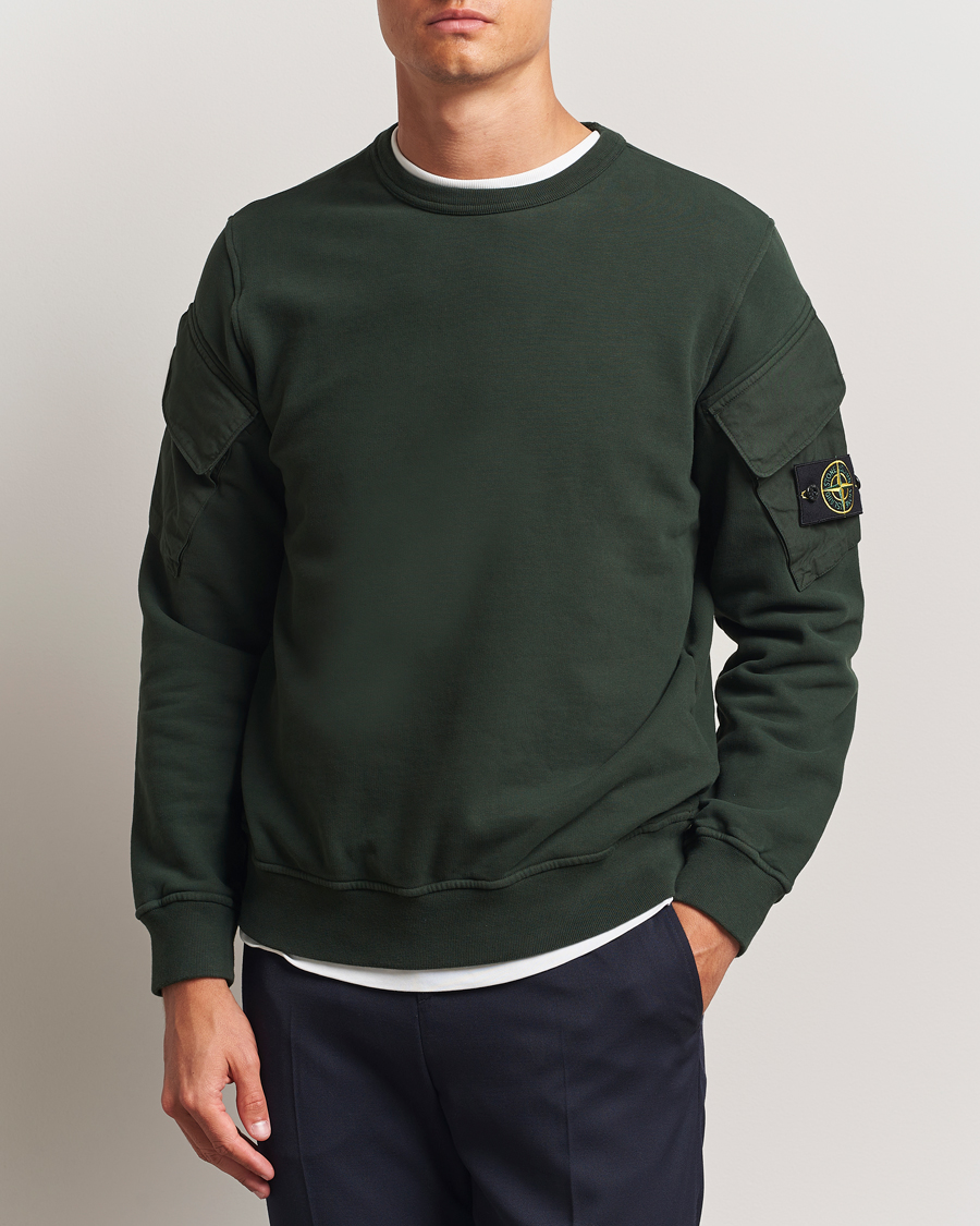 Men | Sweaters & Knitwear | Stone Island | Organic Cotton Fleece Arm Pocket Sweatshirt Juniper