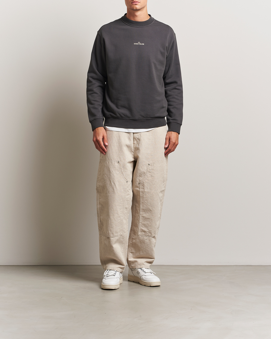 Men | Sweaters & Knitwear | Stone Island | Cotton Fleece Backprint Sweatshirt Lead Grey