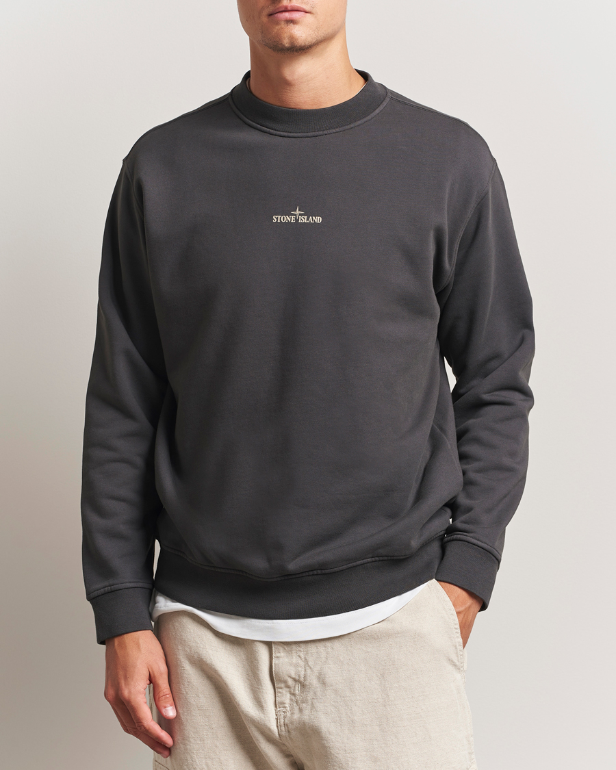 Men | Sweaters & Knitwear | Stone Island | Cotton Fleece Backprint Sweatshirt Lead Grey