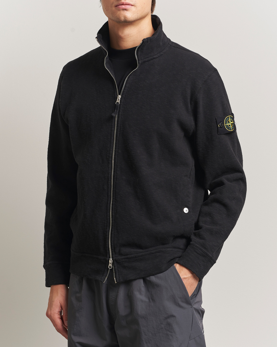 Men | Sweaters & Knitwear | Stone Island | Vanisé Brushed Heavy Cotton Full Zip Black