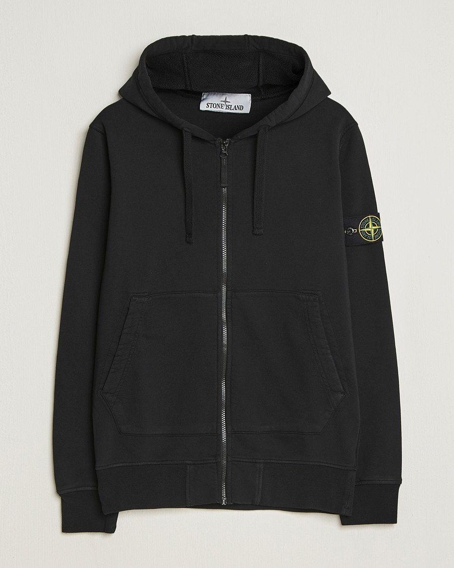 Men | Sweaters & Knitwear | Stone Island | Garment Dyed Fleece Full-Zip Hood Black