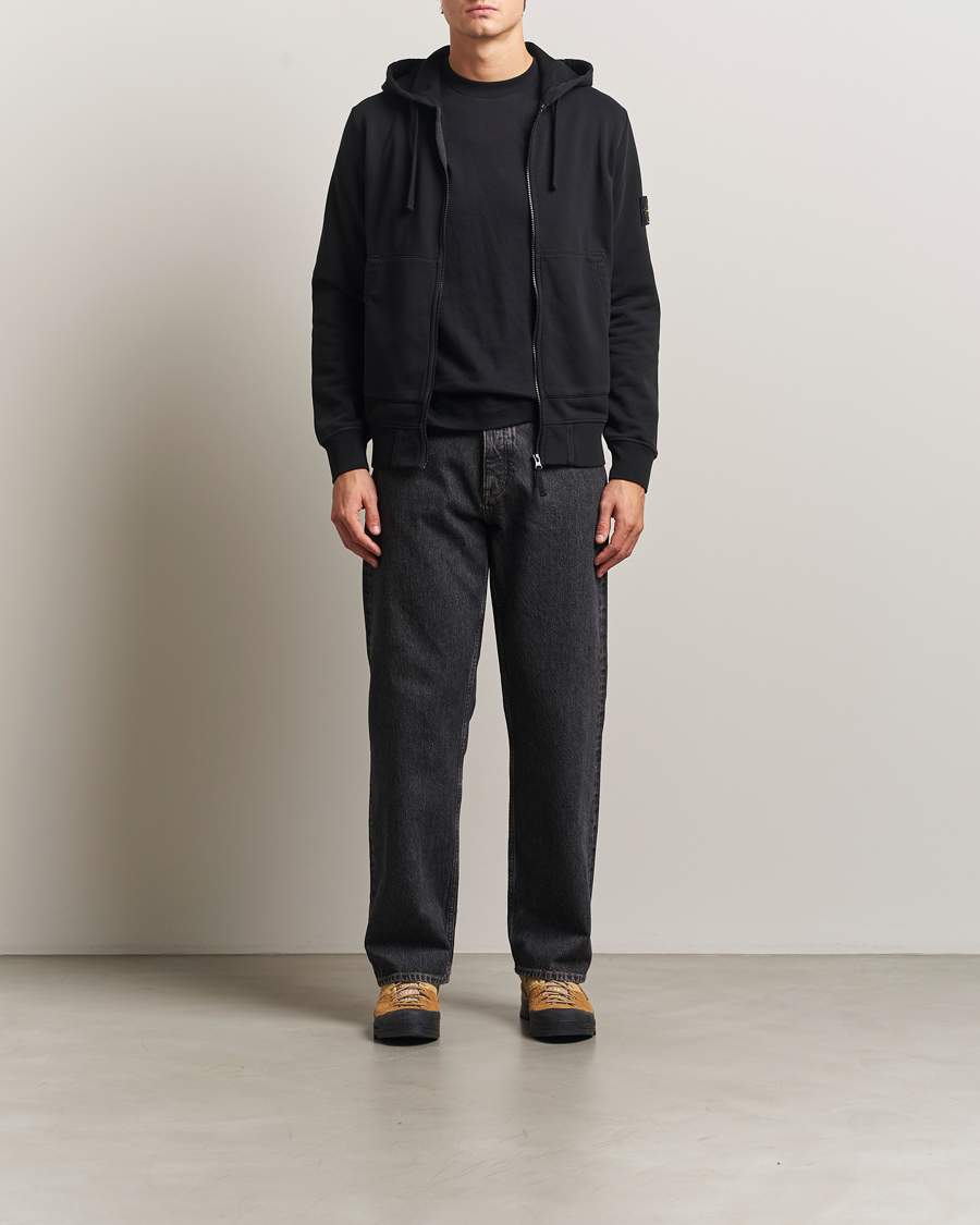 Men | Sweaters & Knitwear | Stone Island | Garment Dyed Fleece Full-Zip Hood Black