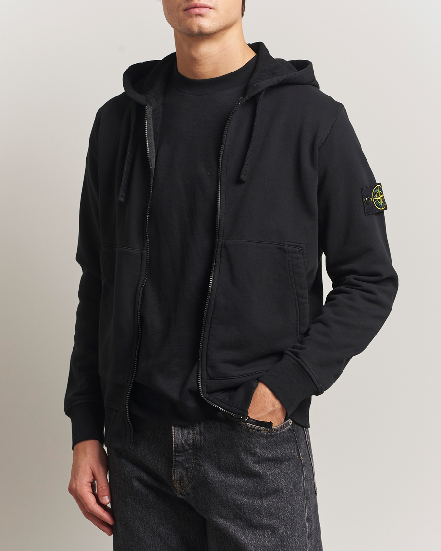 Men | Sweaters & Knitwear | Stone Island | Garment Dyed Fleece Full-Zip Hood Black