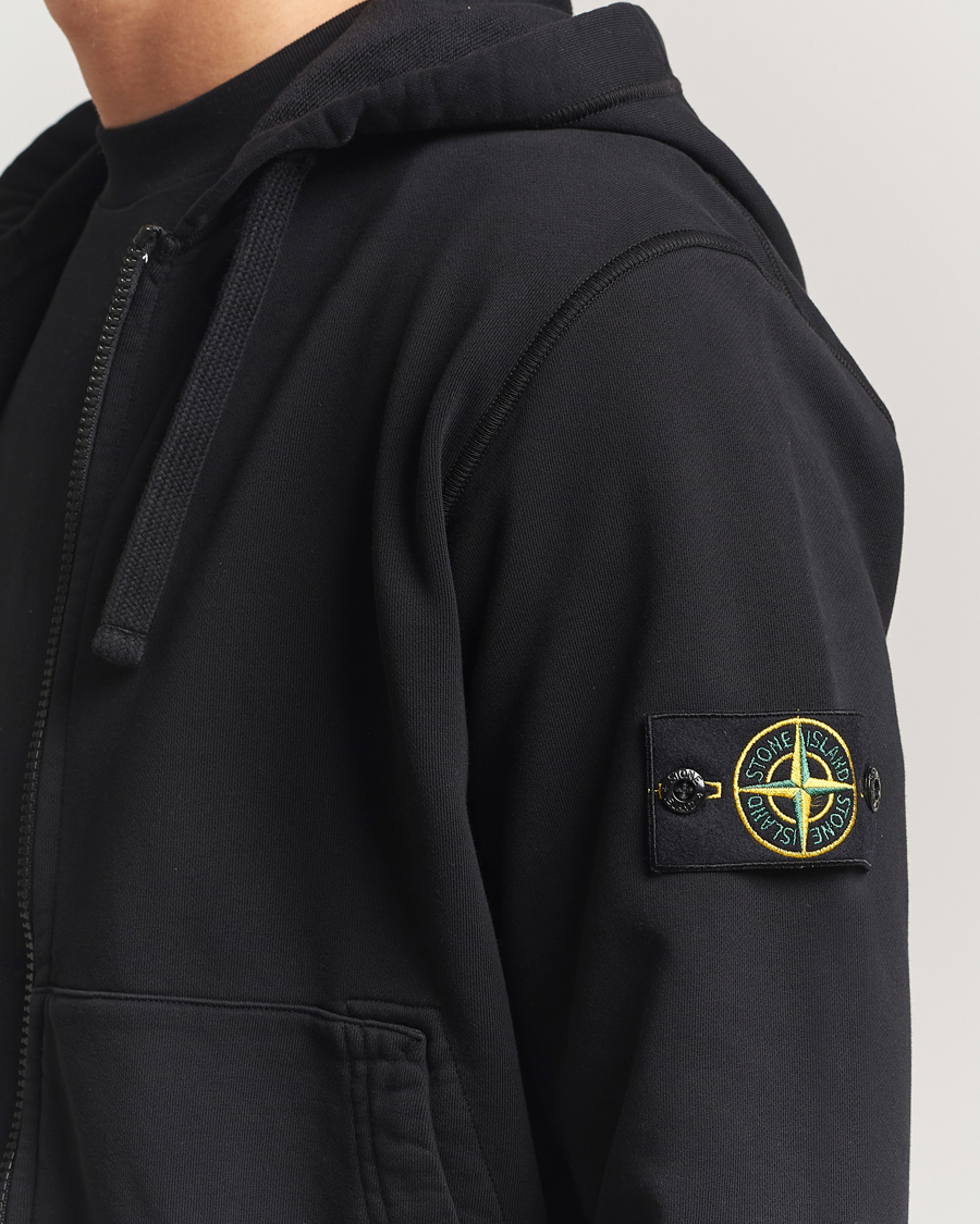 Men | Sweaters & Knitwear | Stone Island | Garment Dyed Fleece Full-Zip Hood Black