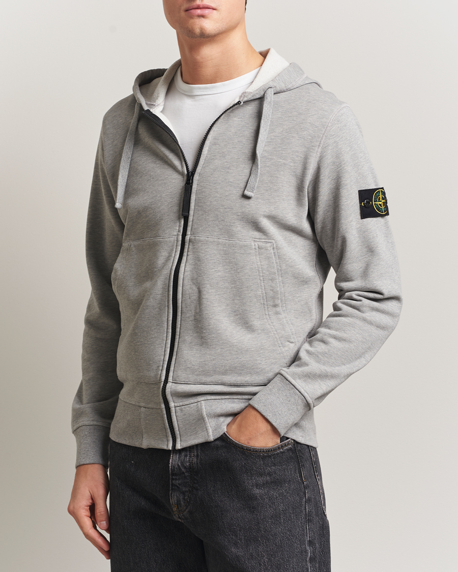 Men | Sweaters & Knitwear | Stone Island | Garment Dyed Fleece Full-Zip Hood Grey Melange