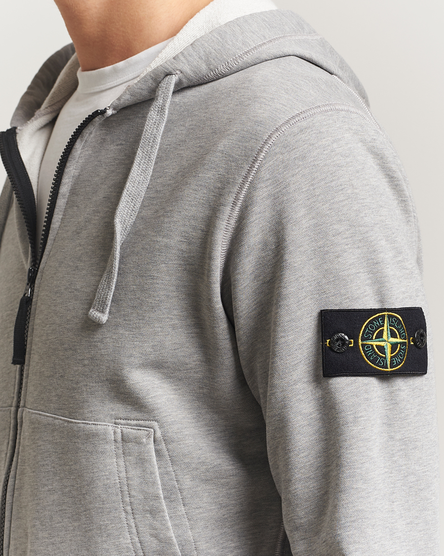 Men | Sweaters & Knitwear | Stone Island | Garment Dyed Fleece Full-Zip Hood Grey Melange