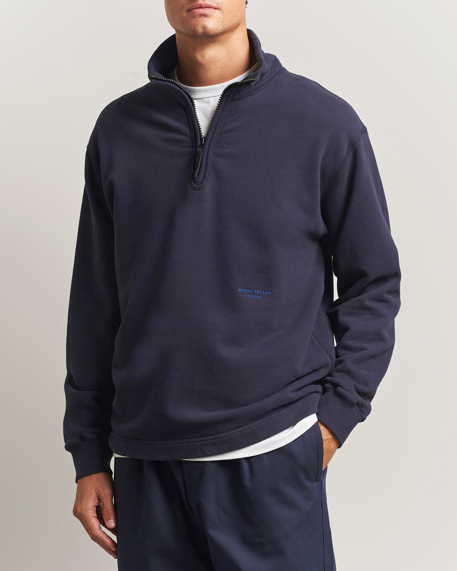Men | Sweaters & Knitwear | Stone Island | Marina Brushed Organic Cotton Half-Zip Navy