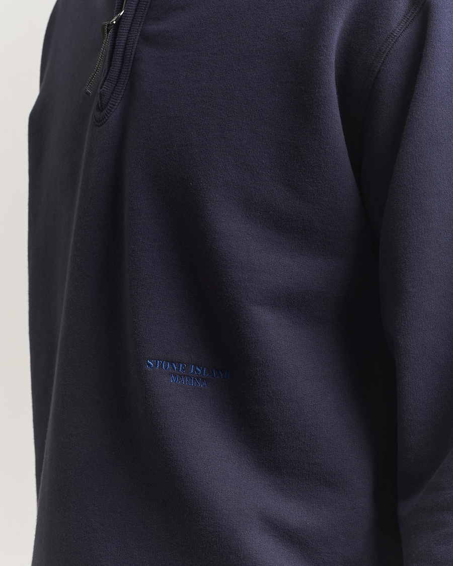 Men | Sweaters & Knitwear | Stone Island | Marina Brushed Organic Cotton Half-Zip Navy
