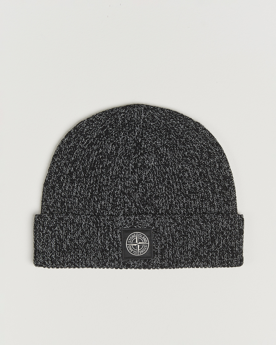 Men | Beanies | Stone Island | Reflective Cotton Knit Beanie Black Melange
