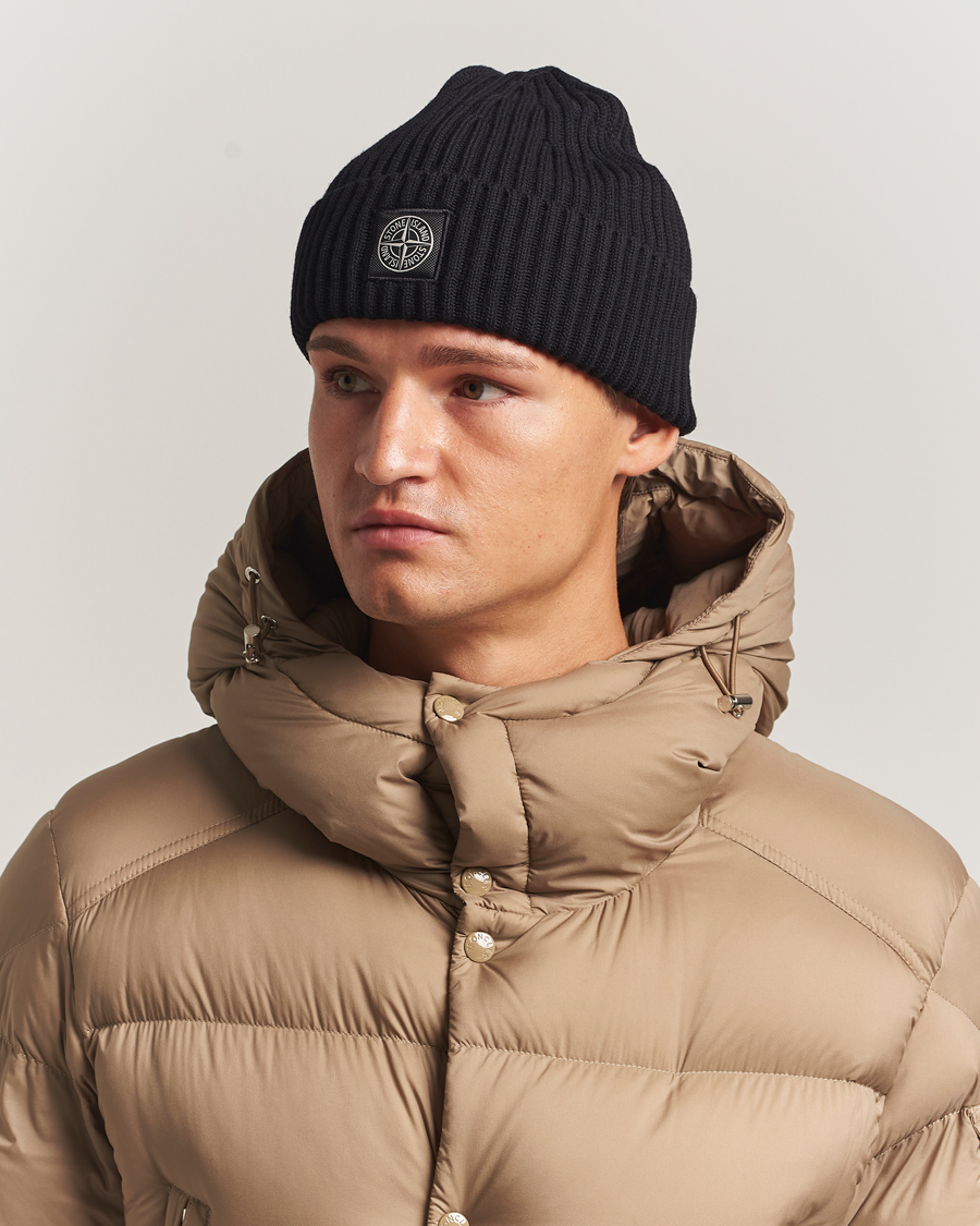 Men | Beanies | Stone Island | Full Rib Wool Beanie Black