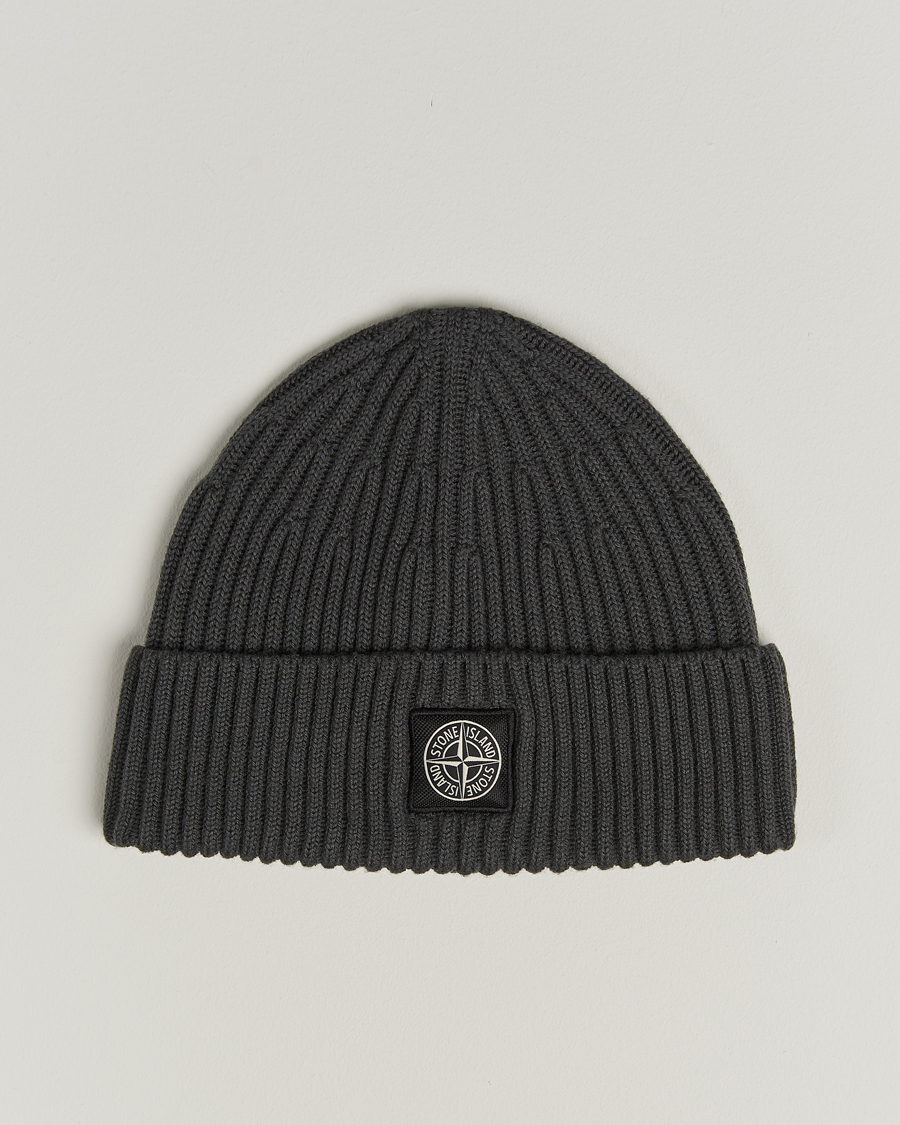 Men | Beanies | Stone Island | Full Rib Wool Beanie Lead Grey