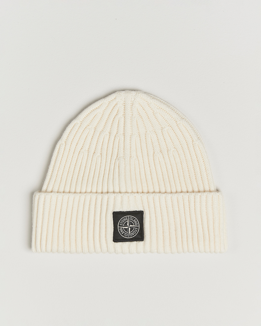 Men | Beanies | Stone Island | Full Rib Wool Beanie Ivory
