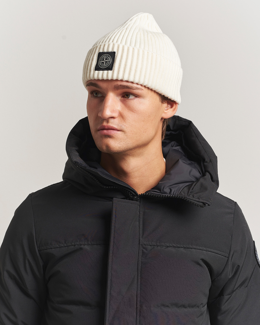 Men | Beanies | Stone Island | Full Rib Wool Beanie Ivory