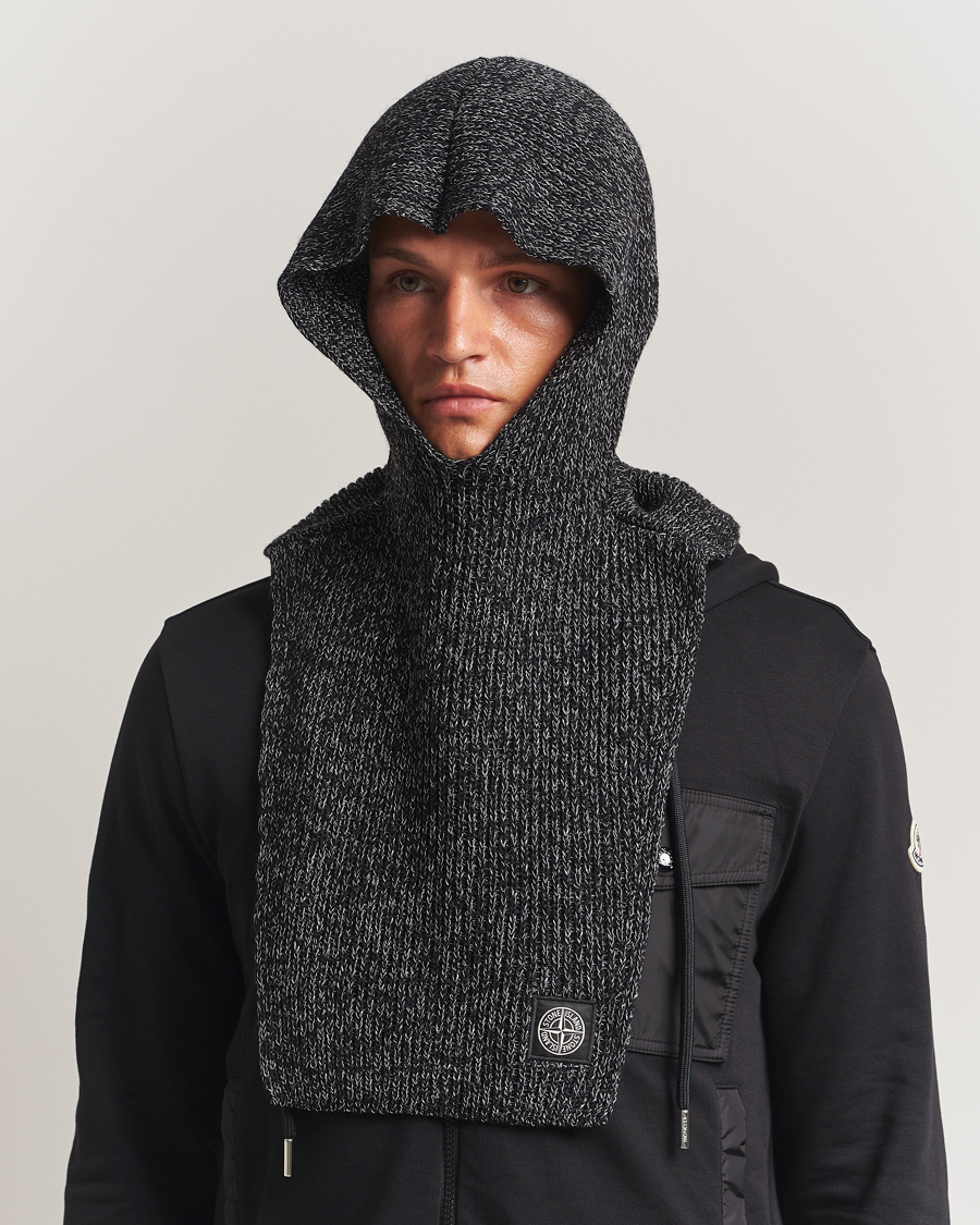 Men | Stone Island Reflective Cotton Knit Balaclava Black Melange | Stone Island | Reflective Cotton Knit Balaclava Black Melange