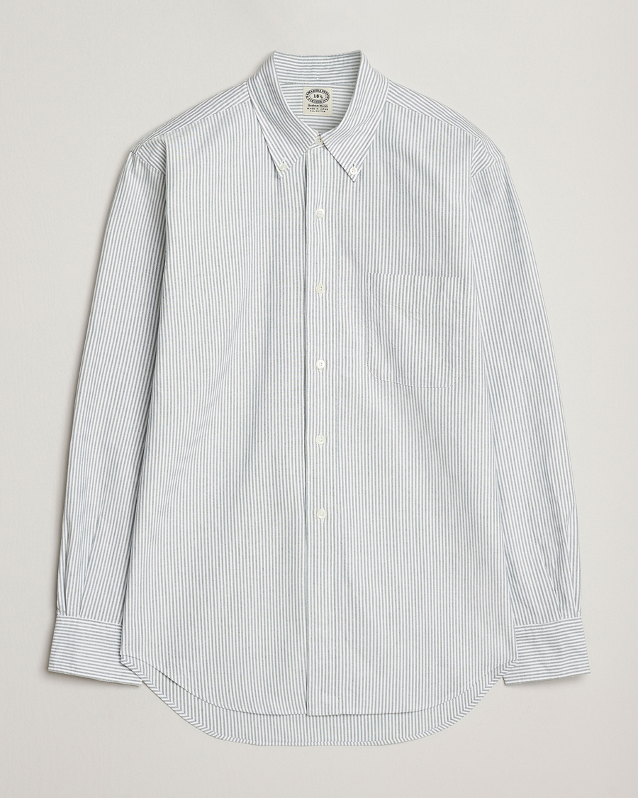 Men | Shirts | Kamakura Shirts | Vintage Ivy Oxford Button Down Shirt Green Stripe