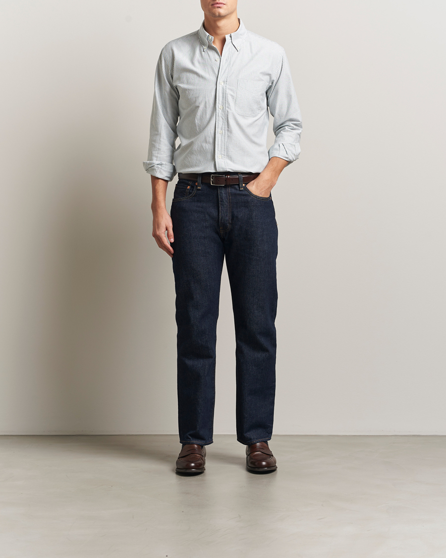 Men | Shirts | Kamakura Shirts | Vintage Ivy Oxford Button Down Shirt Green Stripe