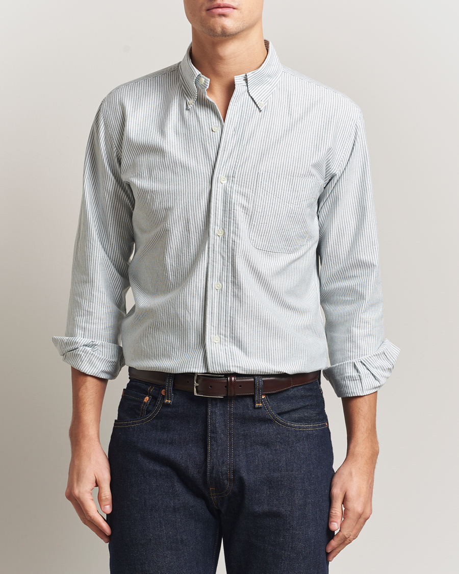 Men | Shirts | Kamakura Shirts | Vintage Ivy Oxford Button Down Shirt Green Stripe