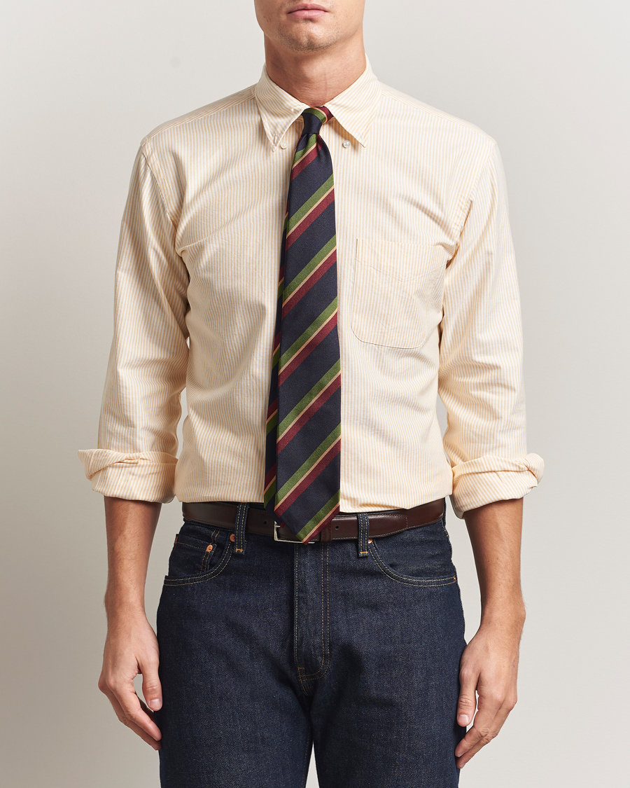 Men | Shirts | Kamakura Shirts | Vintage Ivy Oxford Button Down Shirt Yellow Stripe