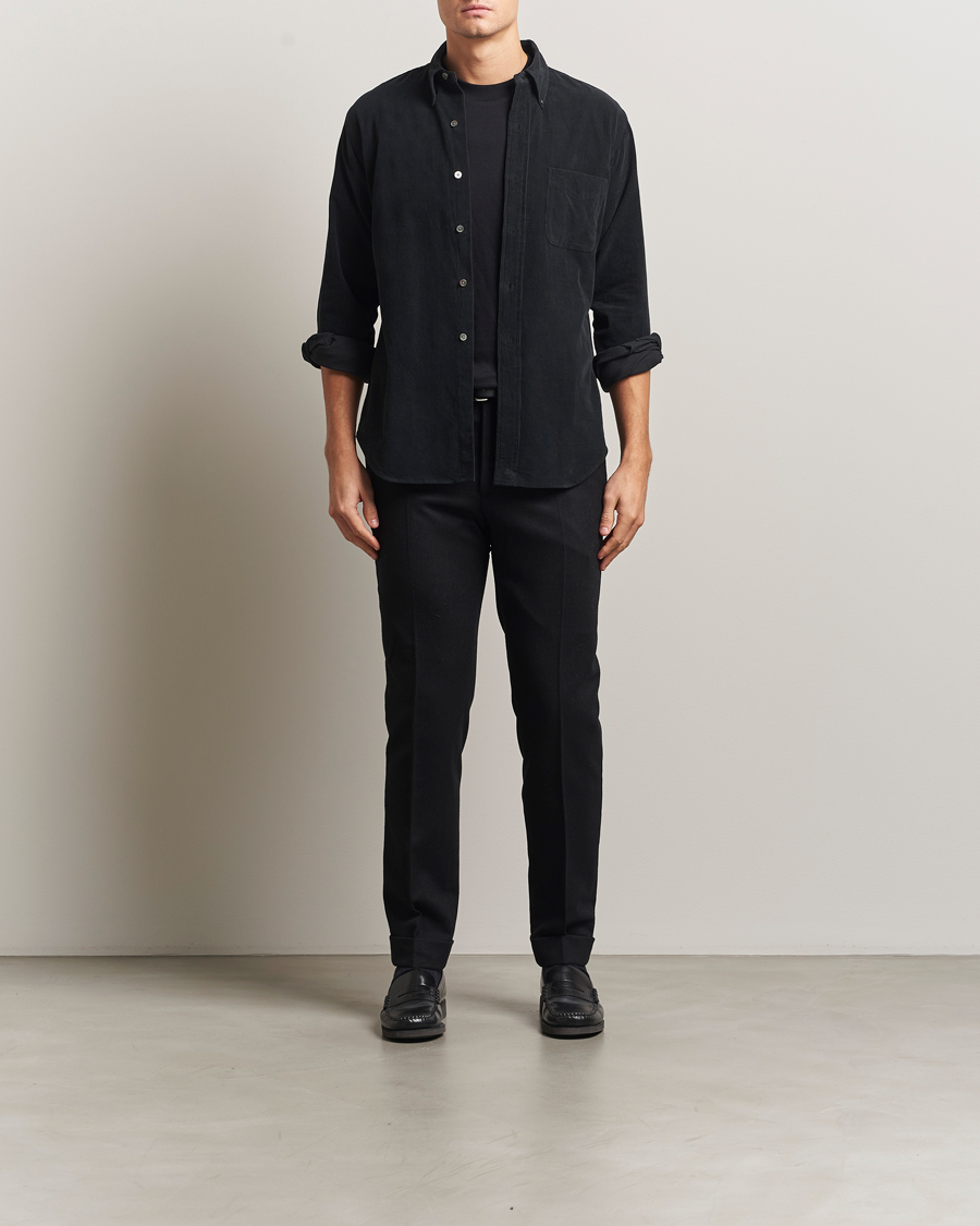 Men | Shirts | Kamakura Shirts | Vintage Ivy Needle Cord Shirt Black
