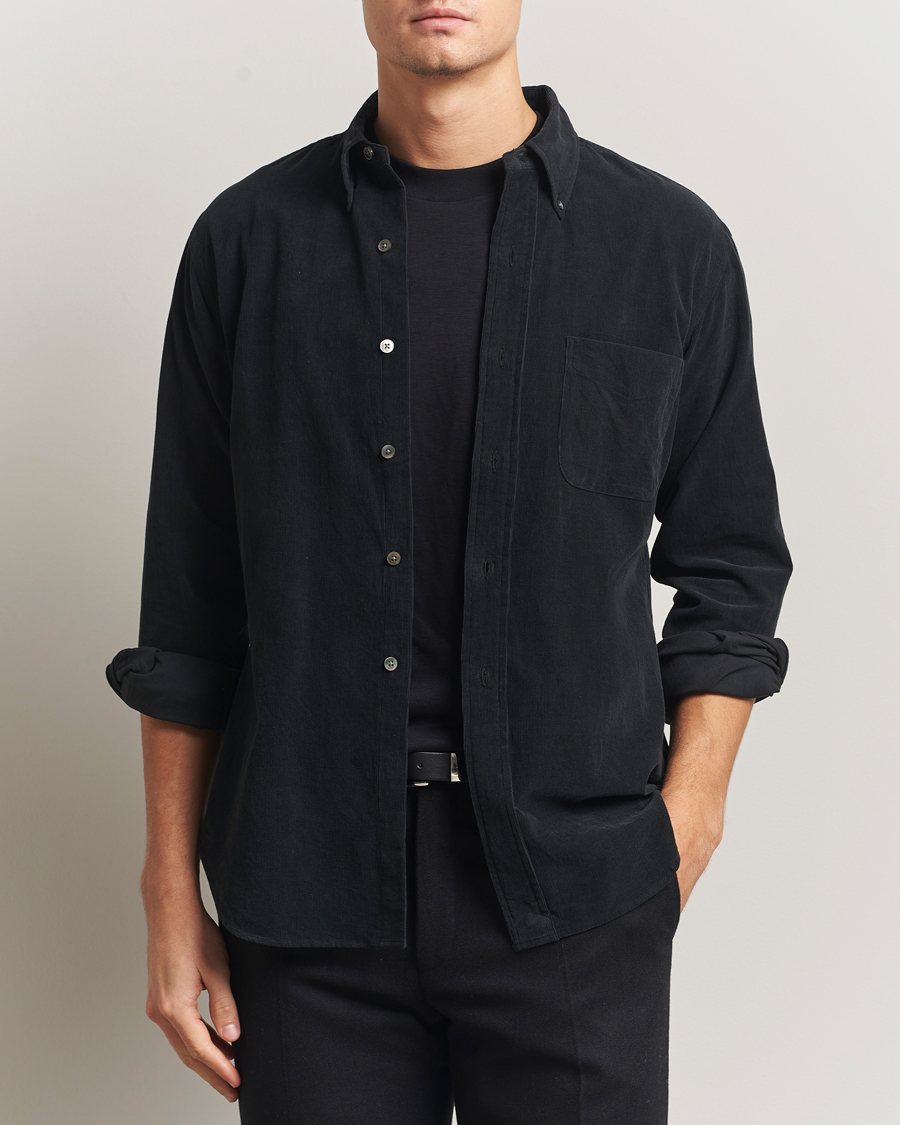 Men | Shirts | Kamakura Shirts | Vintage Ivy Needle Cord Shirt Black