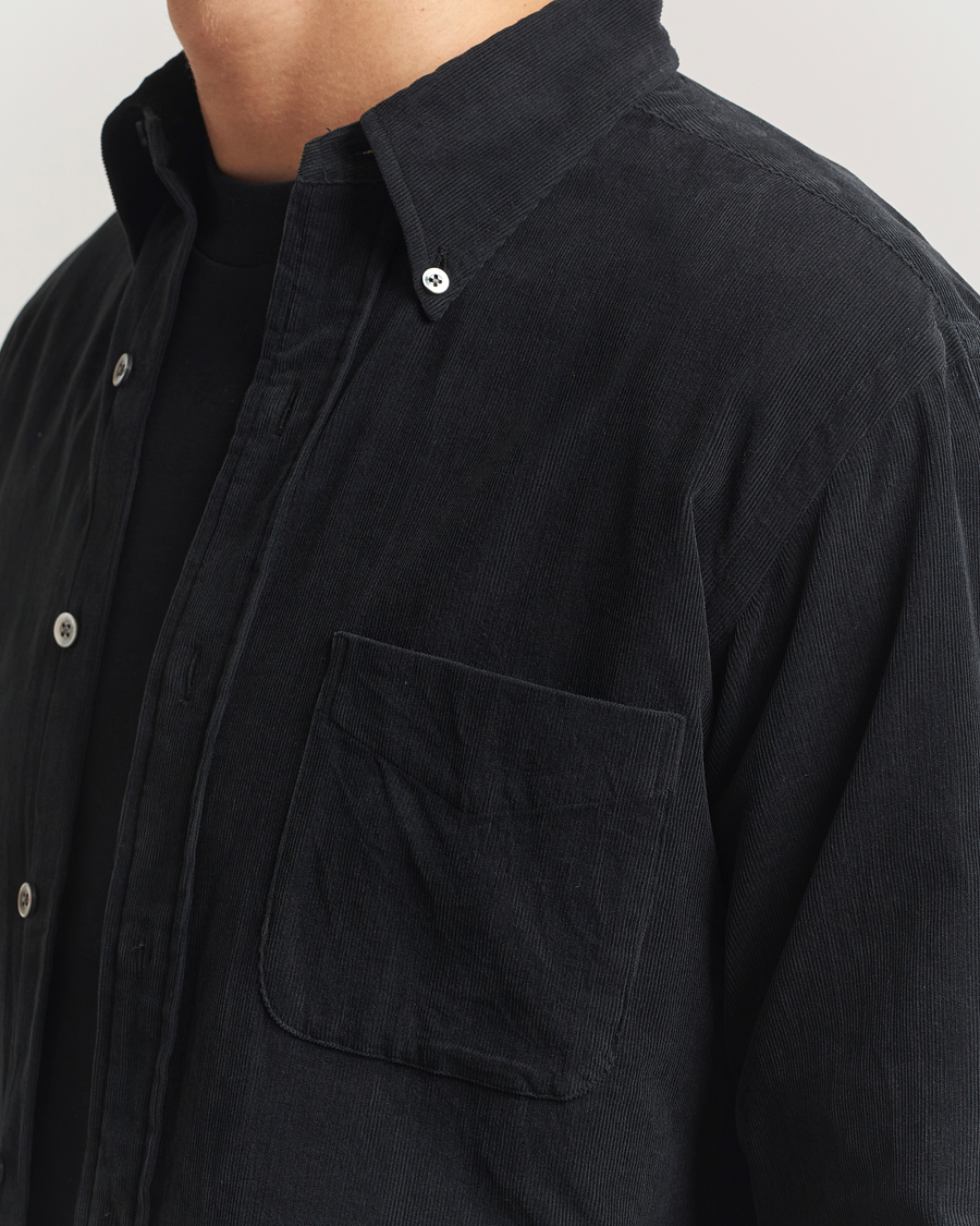 Men | Shirts | Kamakura Shirts | Vintage Ivy Needle Cord Shirt Black