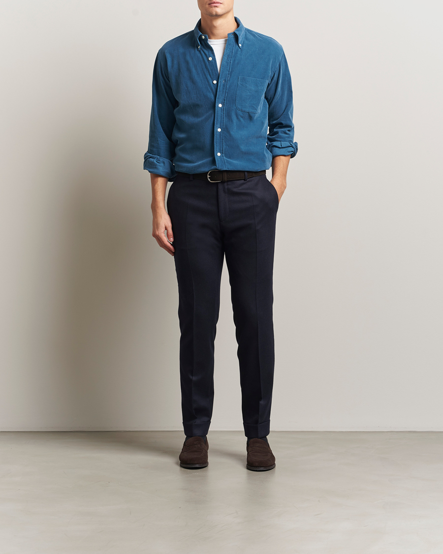 Men | Shirts | Kamakura Shirts | Vintage Ivy Needle Cord Shirt Smoke Blue