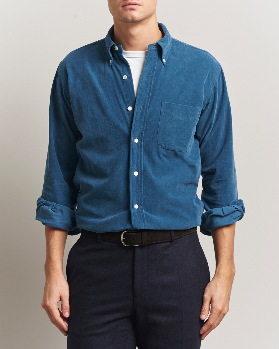 Men | Shirts | Kamakura Shirts | Vintage Ivy Needle Cord Shirt Smoke Blue