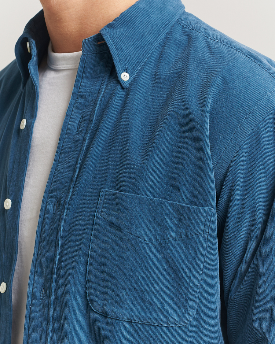 Men | Shirts | Kamakura Shirts | Vintage Ivy Needle Cord Shirt Smoke Blue