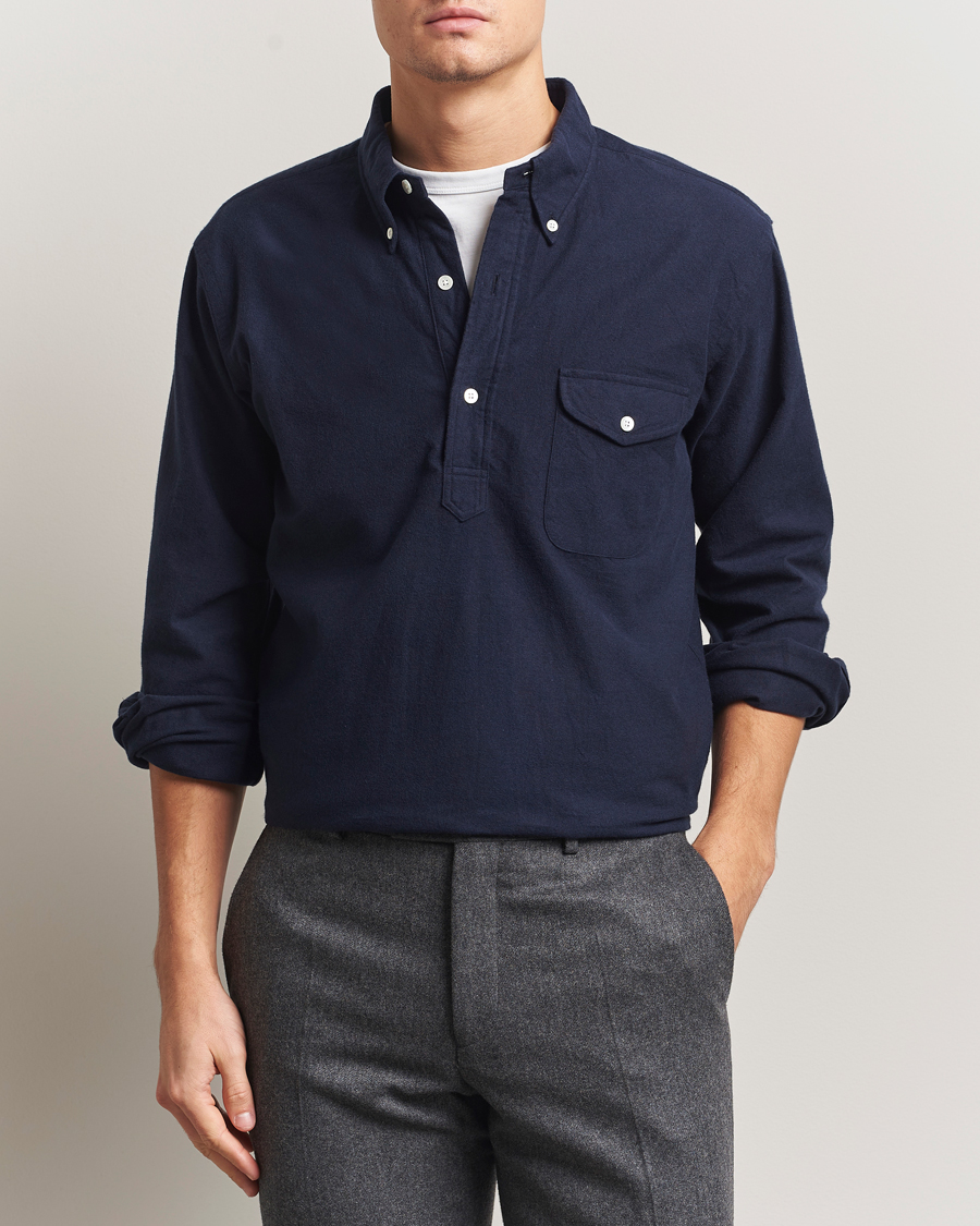Men | Shirts | Kamakura Shirts | Vintage Ivy Oxford Popover Shirt Navy