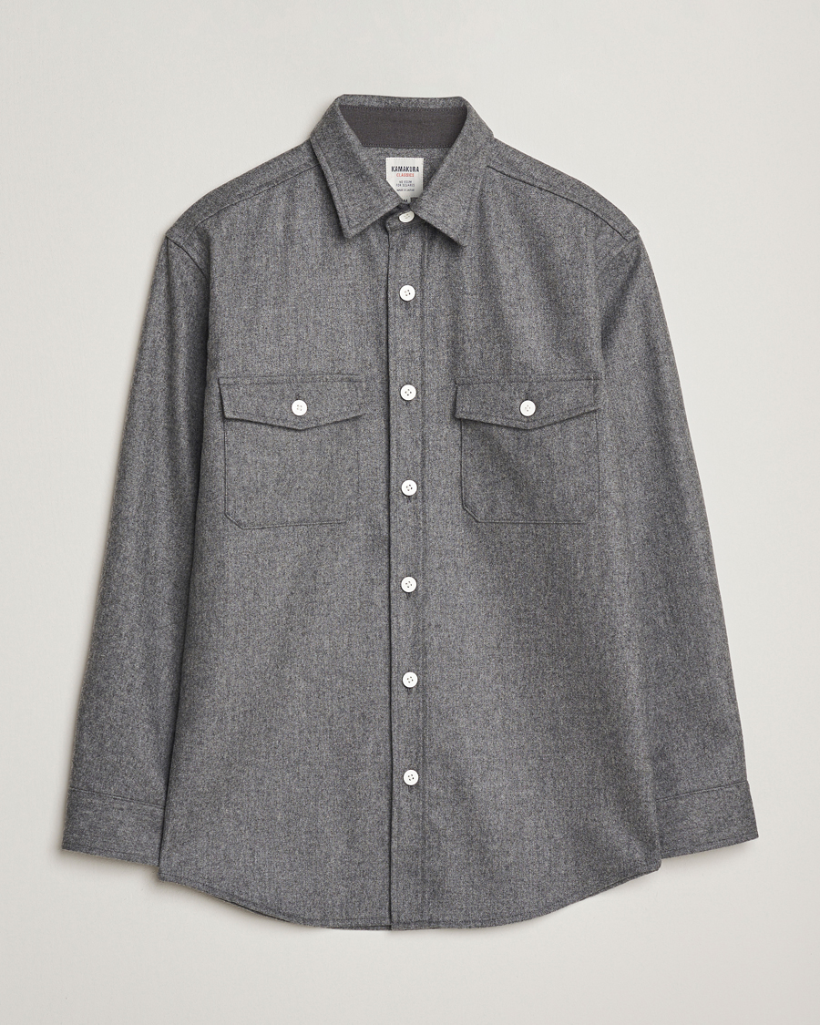 Men | Shirts | Kamakura Shirts | Wool Flannel CPO Shirt Grey Melange