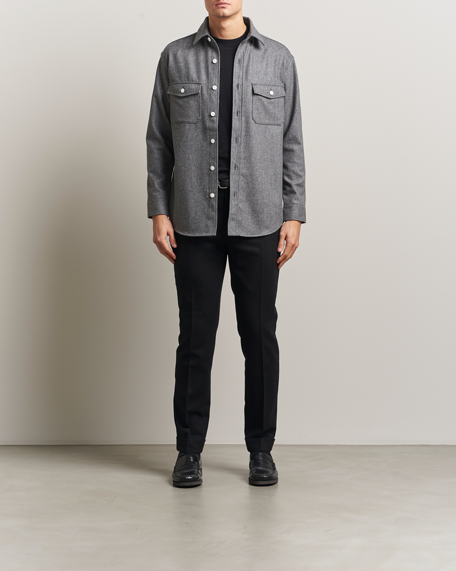 Men | Shirts | Kamakura Shirts | Wool Flannel CPO Shirt Grey Melange