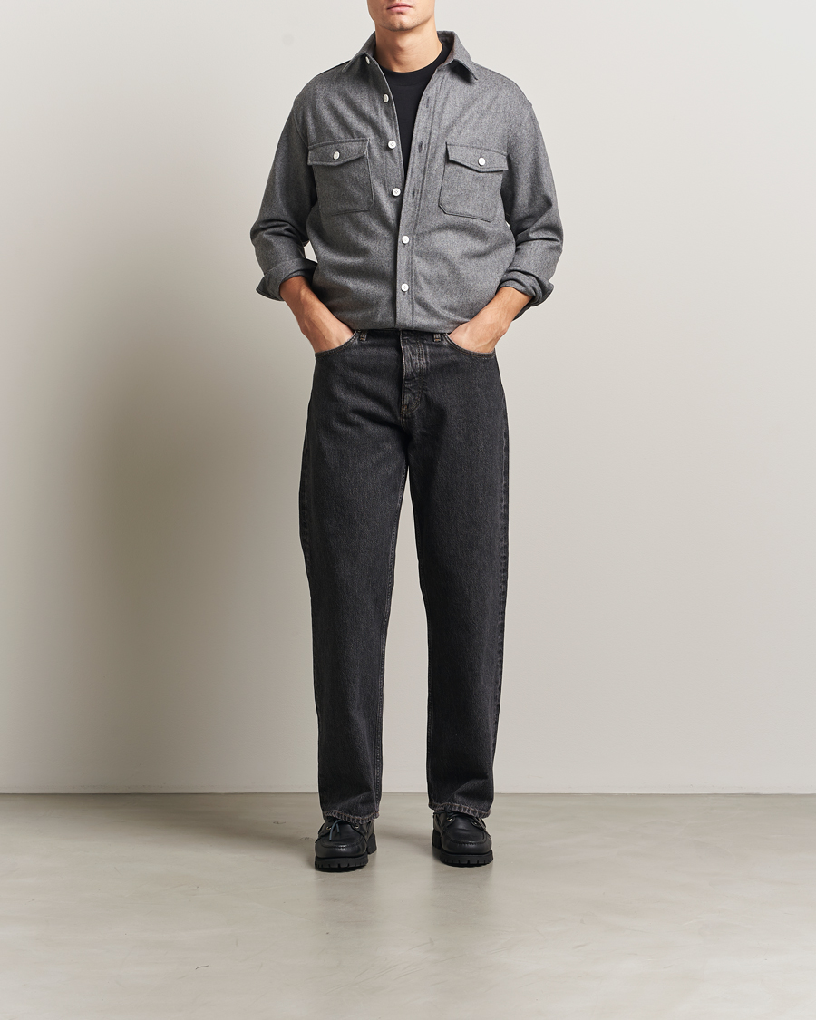 Men | Shirts | Kamakura Shirts | Wool Flannel CPO Shirt Grey Melange