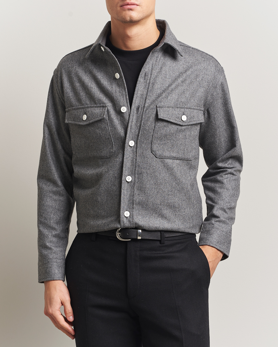 Men | Shirts | Kamakura Shirts | Wool Flannel CPO Shirt Grey Melange